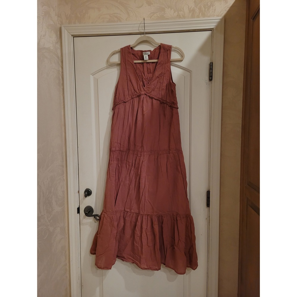 Rachel Zoe Women Terracotta Rust Cotton Tiered V-Neck Maxi Dress Size M